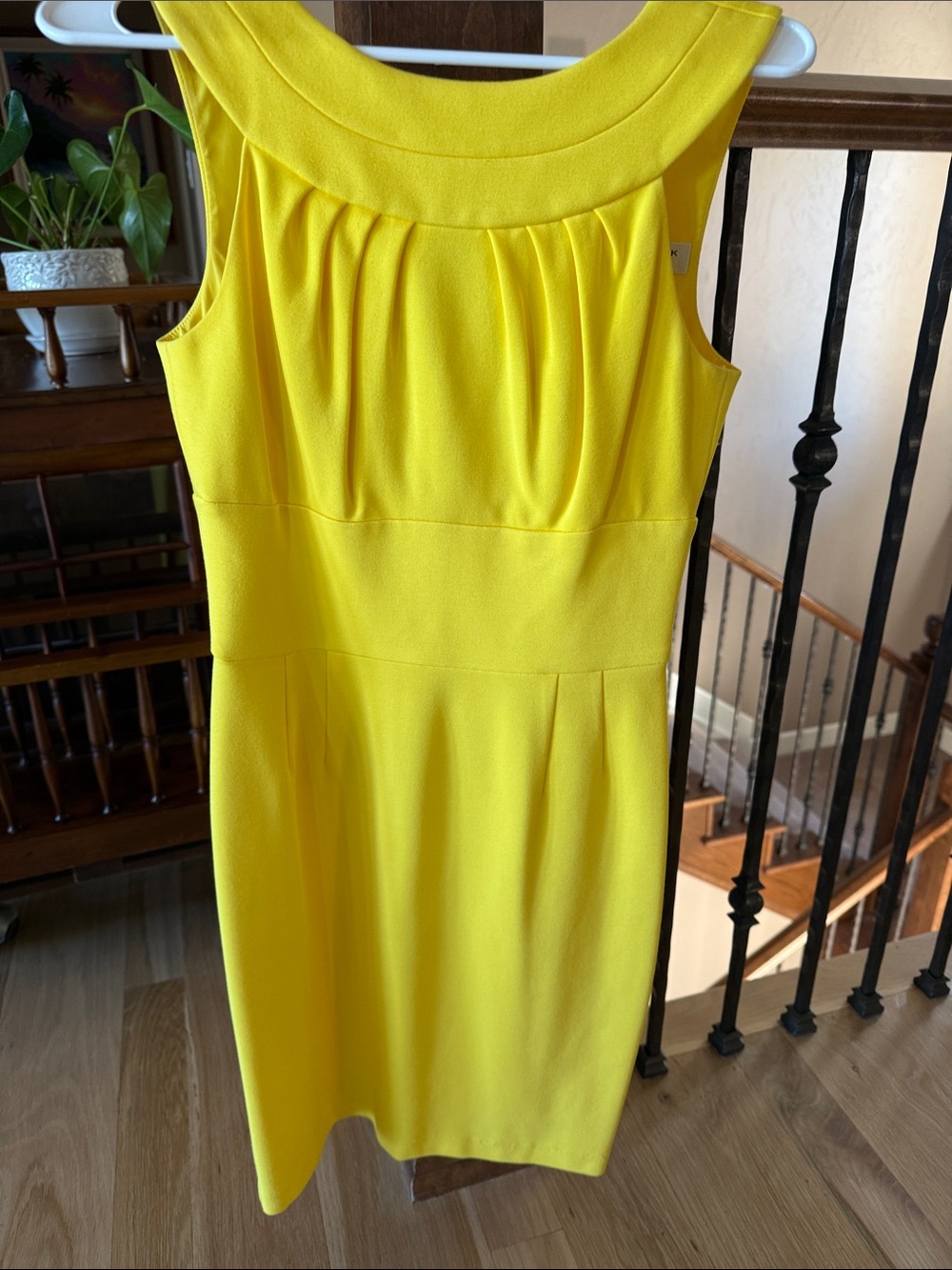 Sleeveless Yellow Pleated Sheath Dress